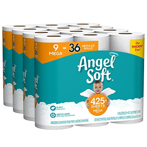 Angel Soft 9 Mega Rolls (Case of 4-9 Mega Roll Packs) 429 Sheets per Roll - Lakehouse Foods