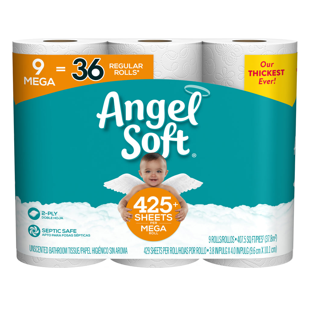 Angel Soft 9 Mega Rolls (Case of 4-9 Mega Roll Packs) 429 Sheets per Roll - Lakehouse Foods